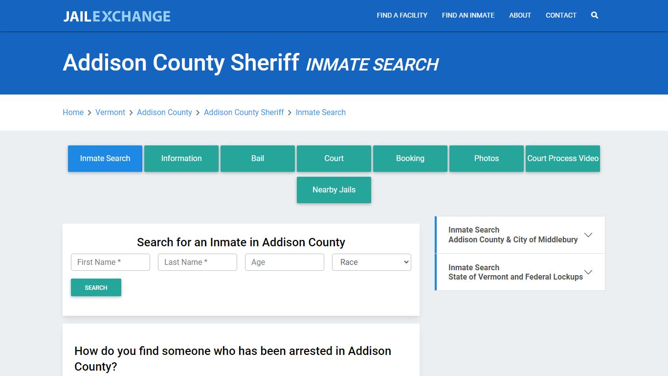 Addison County Sheriff, VT Inmate Search: Roster & Mugshots - Jail Exchange