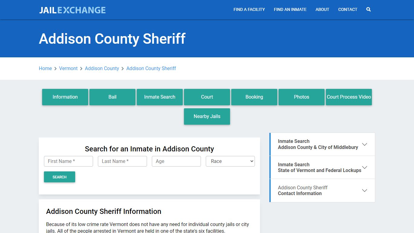 Addison County Sheriff Roster Lookup, VT, Inmate Search - Jail Exchange